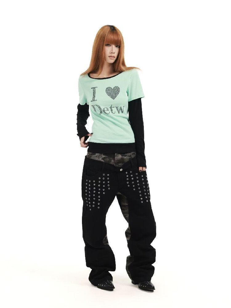 Fake Two-Piece Mint Green U-Neck T【s0000018360】