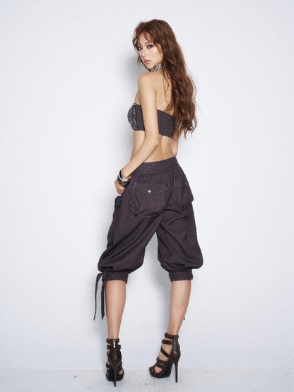 Suit Fabric Lace Up Crop Bloomer【s0000016682】