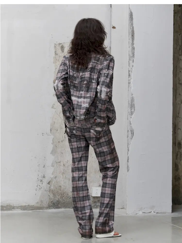 Distressed Plaid Denim Jacket【s0000014200】