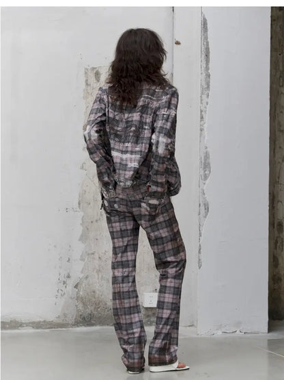 Distressed Plaid Denim Jacket【s0000014200】