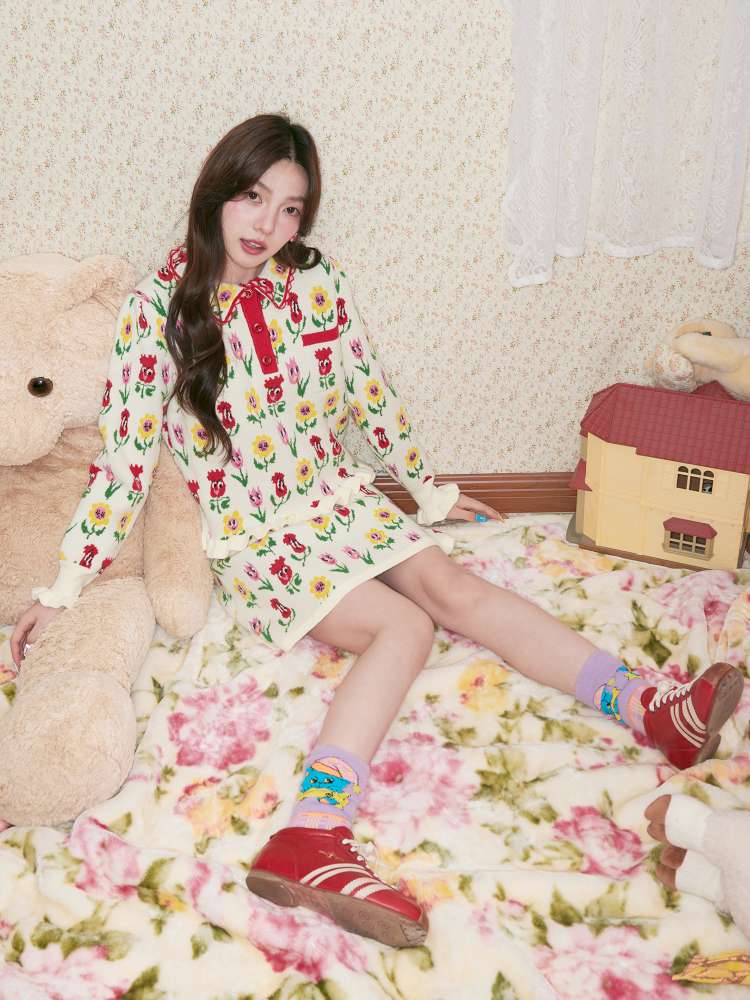 Cartoon Flower Knit Skirt Set【s0000014503】