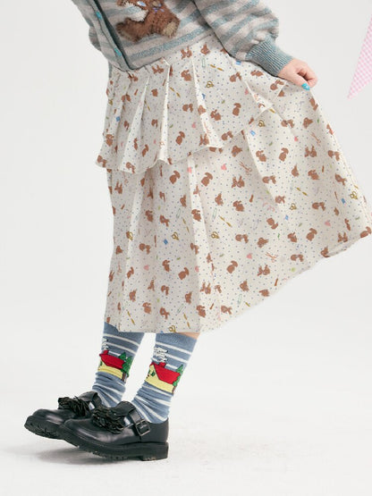 Bear Floral Pleated Short Skirt【s0000018723】