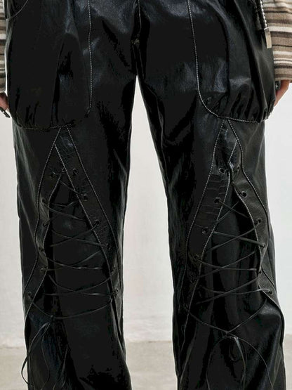 Strap Double Waist Leather Pants【s0000014834】