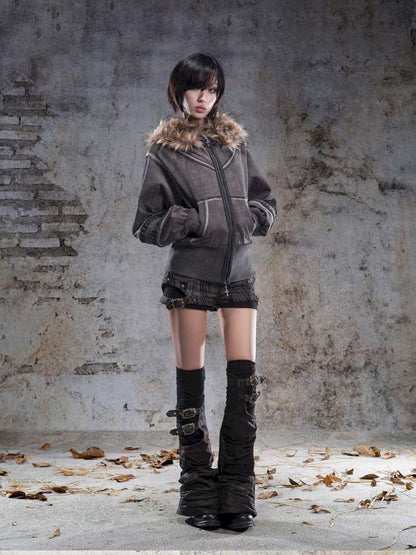 Lantern Sleeve Hooded Sweatshirt Jacket【s0000014493】