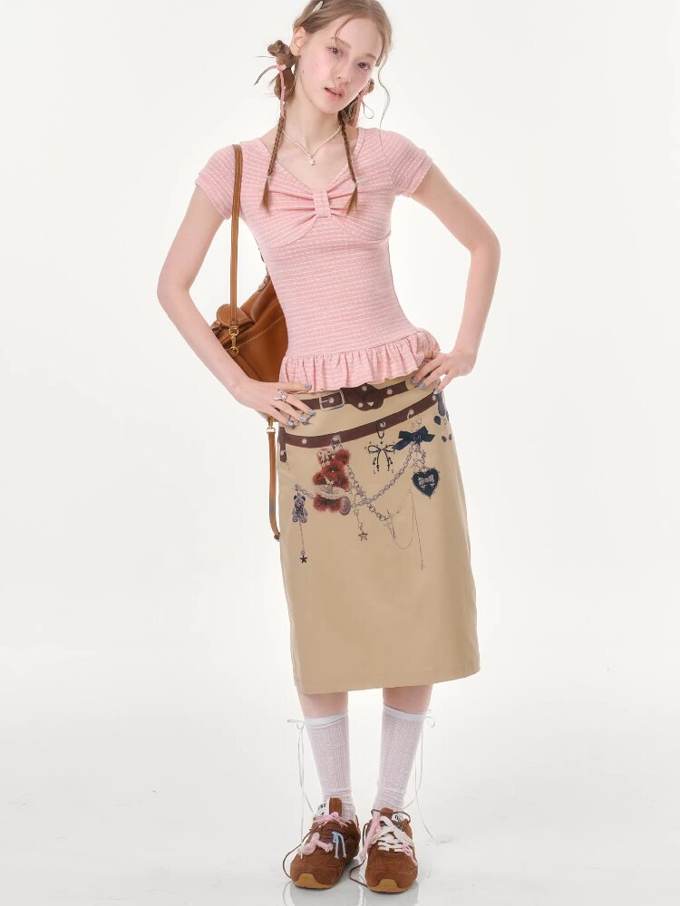 Chain Bear Print Slimming Skirt【s0000016625】