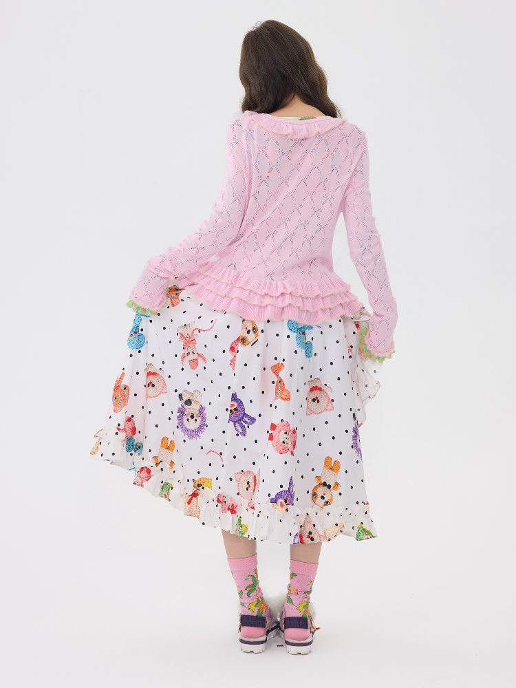 Pink Lace Bow Cut Out Knit Cardigan【s0000016196】