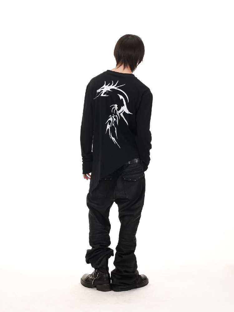 Gold Dragon Slanted Cotton T-Shirt【s0000018206】