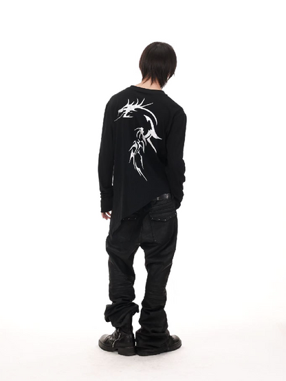 Gold Dragon Slanted Cotton T-Shirt【s0000018206】