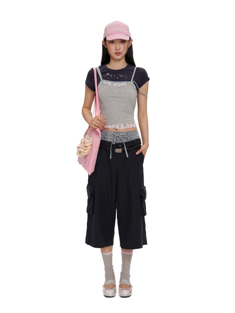 Drawstring waist casual mid-length pants【s0000012537】