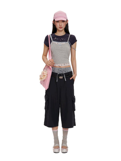 Drawstring waist casual mid-length pants【s0000012537】