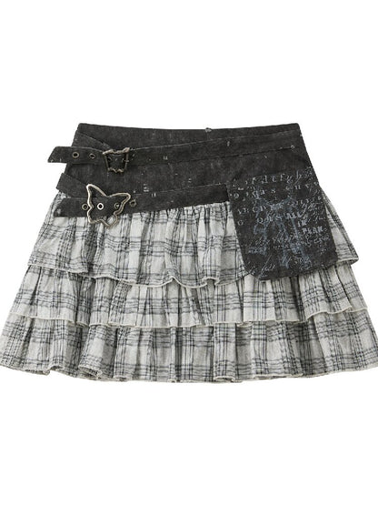 Plaid Gray High Waist Cake Skirt【s0000016528】