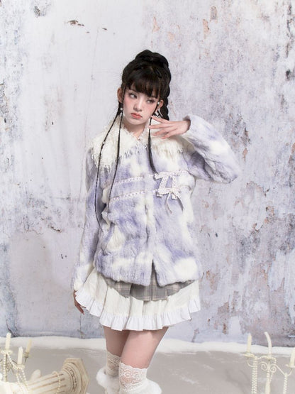 Tie-Dye Patchwork Rabbit Fur Coat【s0000005306】