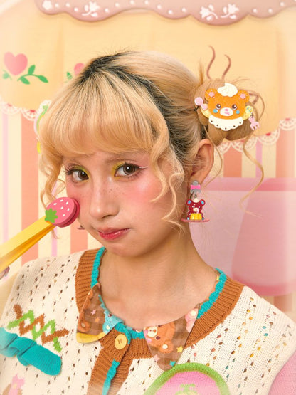 Elephant & Cream Bear Acrylic Patchwork Hair Clips【s0000013706】