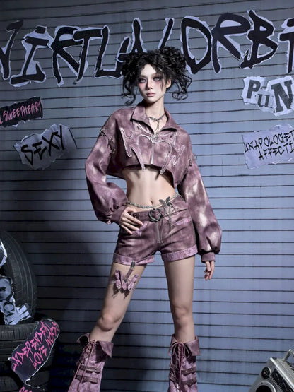 Embroidered Rivet Girl Punk Style Niche Short Denim Jacket【s0000014029】