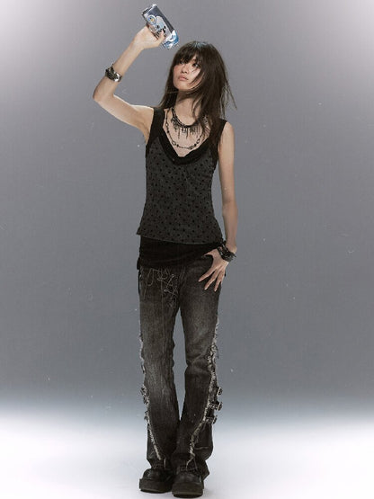 Vintage Flocked Mesh Tank Top【s0000017493】