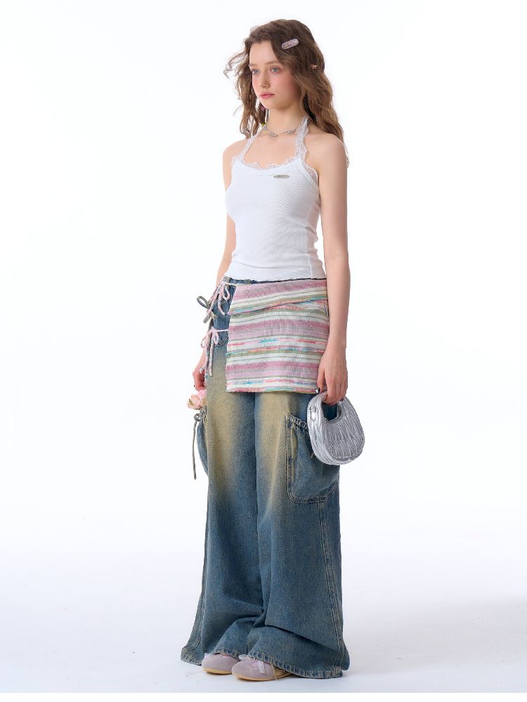 Bowknot High Waist workwear Denim Pants【s0000011675】