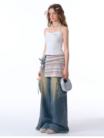 Bowknot High Waist workwear Denim Pants【s0000011675】