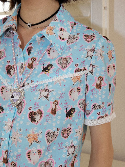 Lace Printed Short Sleeve Shirt【s0000016653】