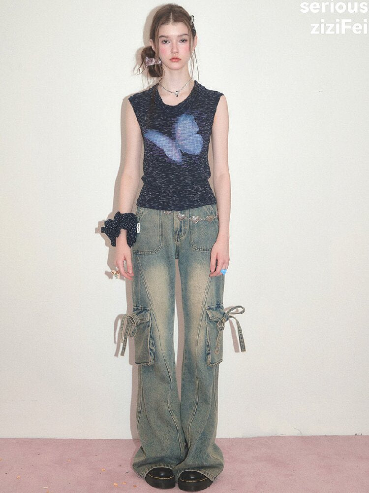 Artistic Butterfly Navy Tank Top【s0000017754】