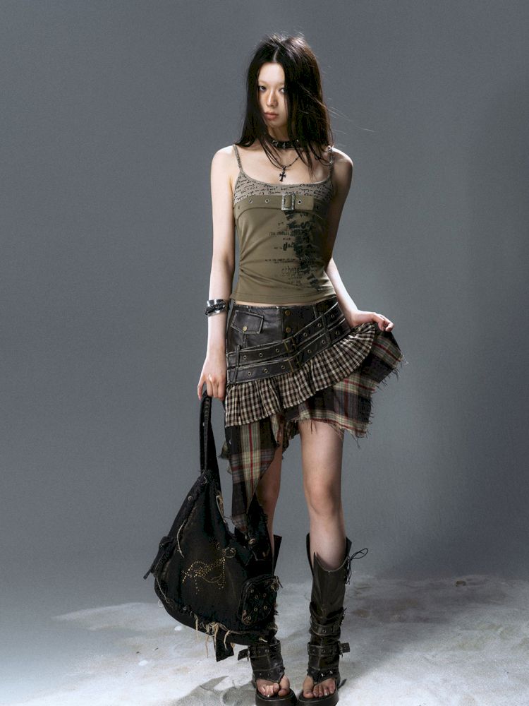 Belt Buckle Patchwork Cami Tank Top【s0000012641】