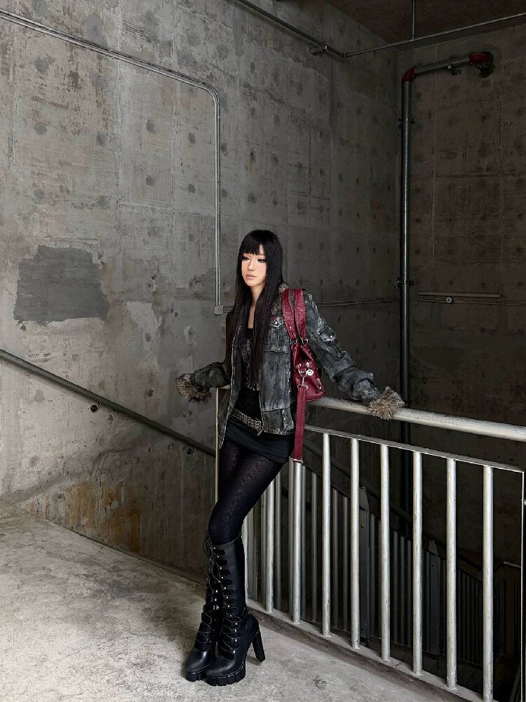 Washed Rivet Fur Collar Jacket【s0000018201】