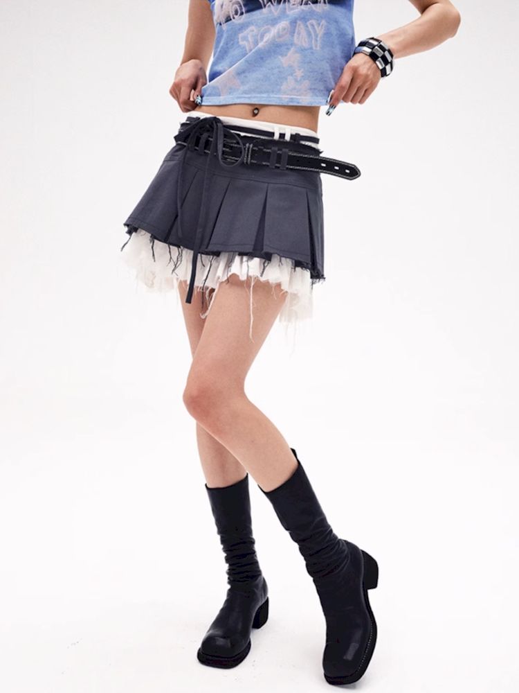 Raw-edge pleated skirt【s0000008223】
