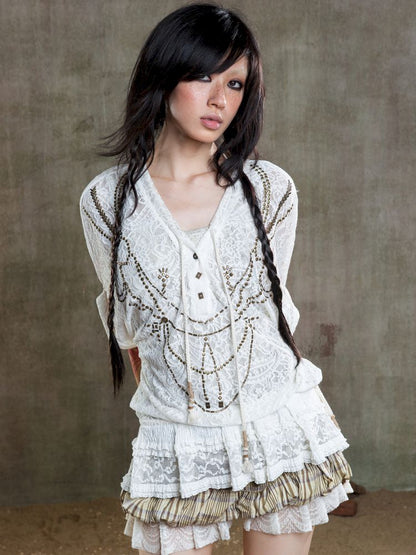 Loose Lace Blouse Dress【s0000012647】