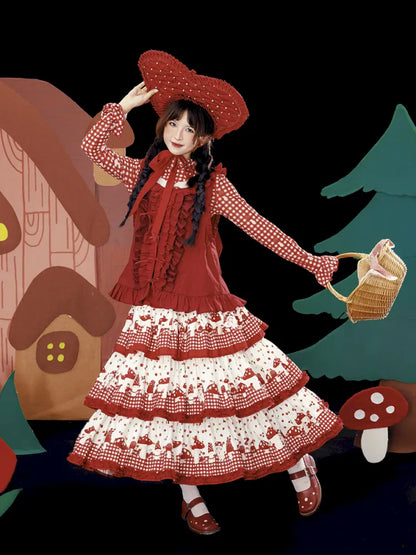 Multi-Layer Printed Red Checkered Cake Skirt【s0000013937】