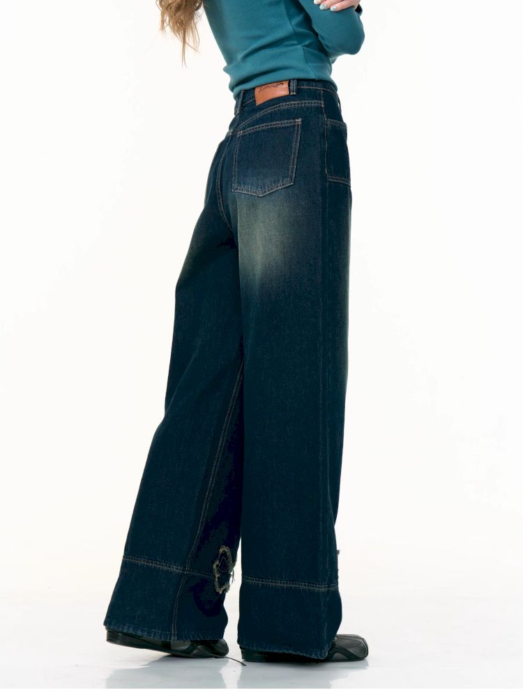 High-waisted thin straight wide-leg jeans【s0000013376】