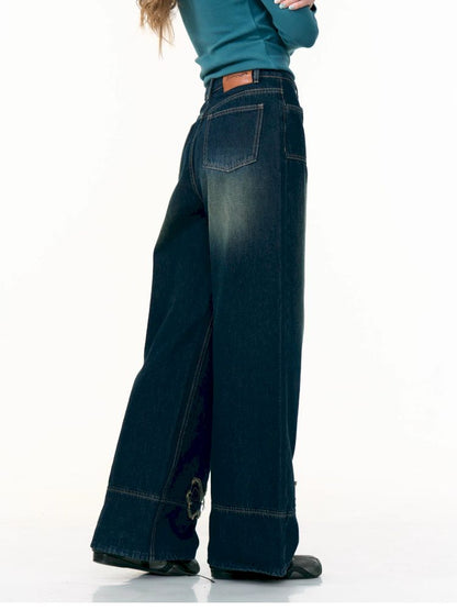 High-waisted thin straight wide-leg jeans【s0000013376】
