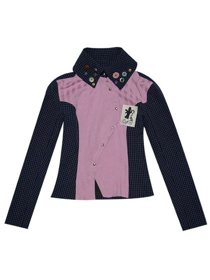 Pink Blue Plaid Multi-Button Shirt【s0000014897】