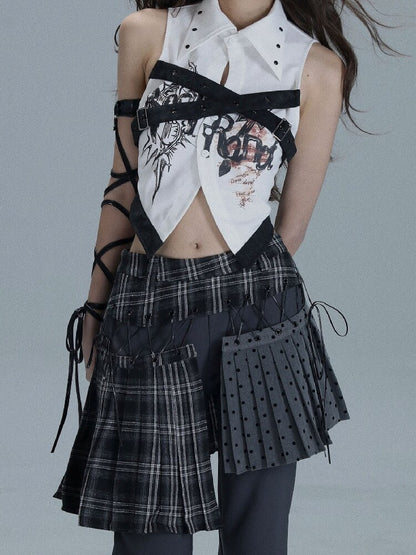Punk Print Splicing Sleeveless【s0000016719】