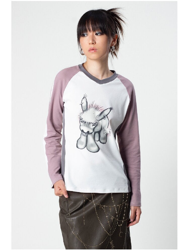 Distressed Contrast Long Sleeve Tee【s0000018043】