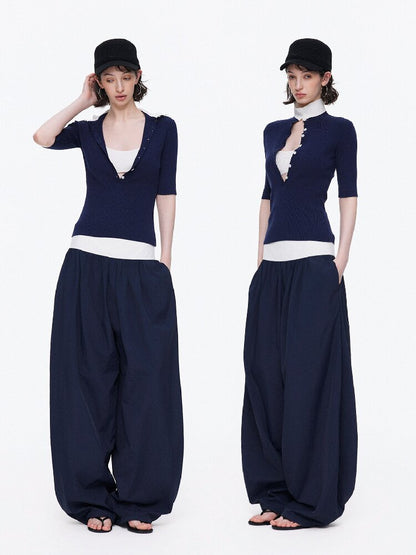 Lyocell Contrast Knitted Top【s0000015923】