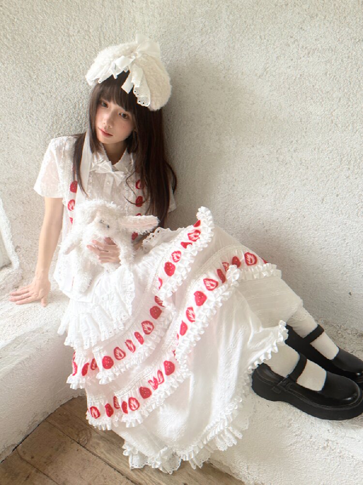 Cake Print Cut-Out Lace Bow Skirt【s0000018542】