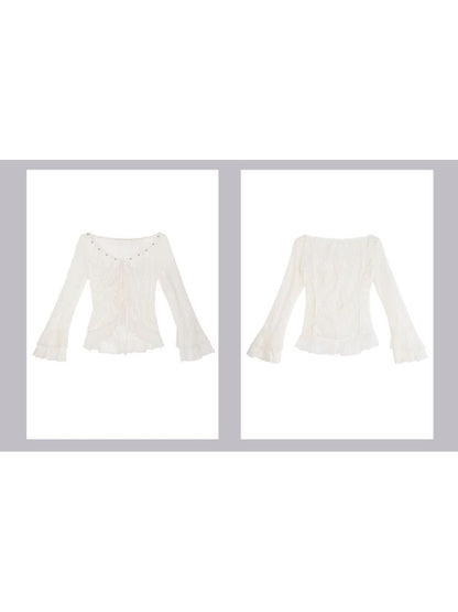 Slim beige Lace Knit Cardigan【s0000009917】