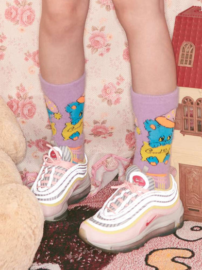Plush-Style Check Pattern Animal Socks【s0000014510】