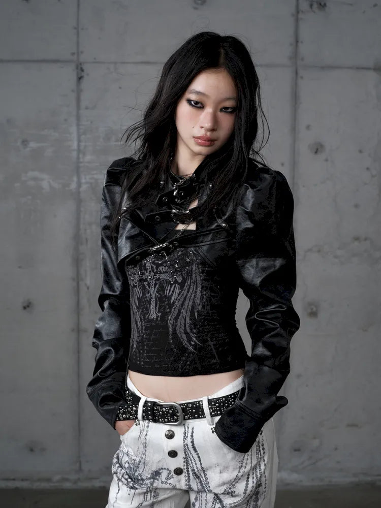 Stand Collar Ultra-Short Leather Jacket【s0000013950】