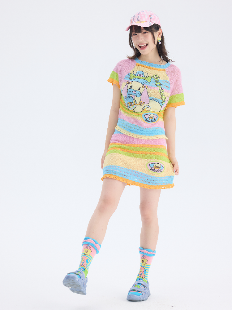 Hollow Knit Puppy Mini Skirt Set【s0000017689】