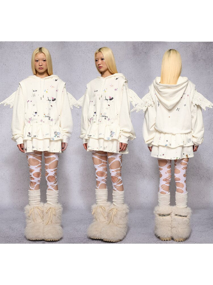 Sticker Angel Wing Sweatshirt Dress【s0000018742】