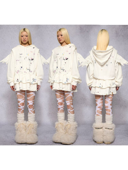Sticker Angel Wing Sweatshirt Dress【s0000018742】