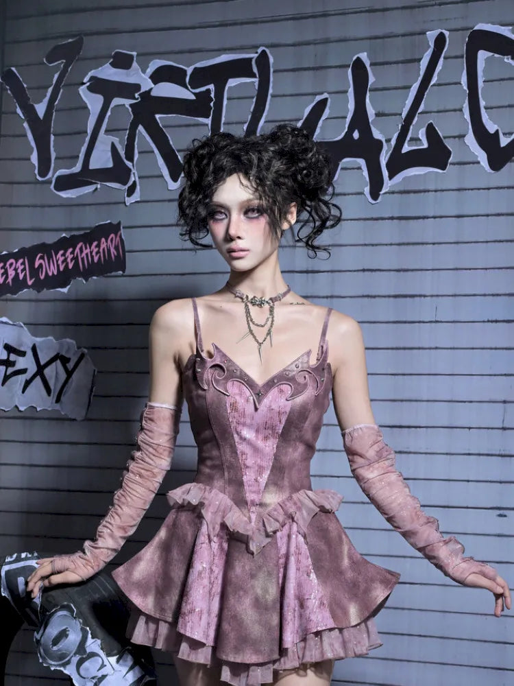 Embroidered Sequins Denim Girl Punk Style Slip Dress【s0000014023】