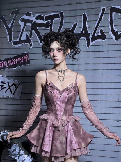 Embroidered Sequins Denim Girl Punk Style Slip Dress【s0000014023】