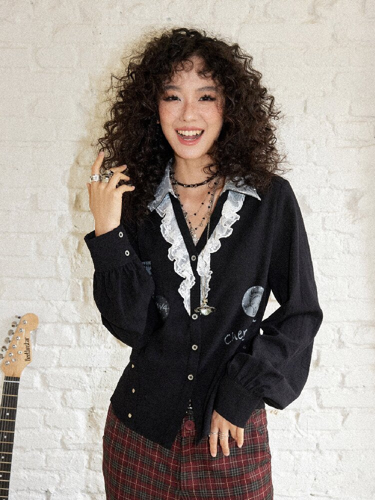 Punk-Style Lace Patchwork Shirt【s0000017895】
