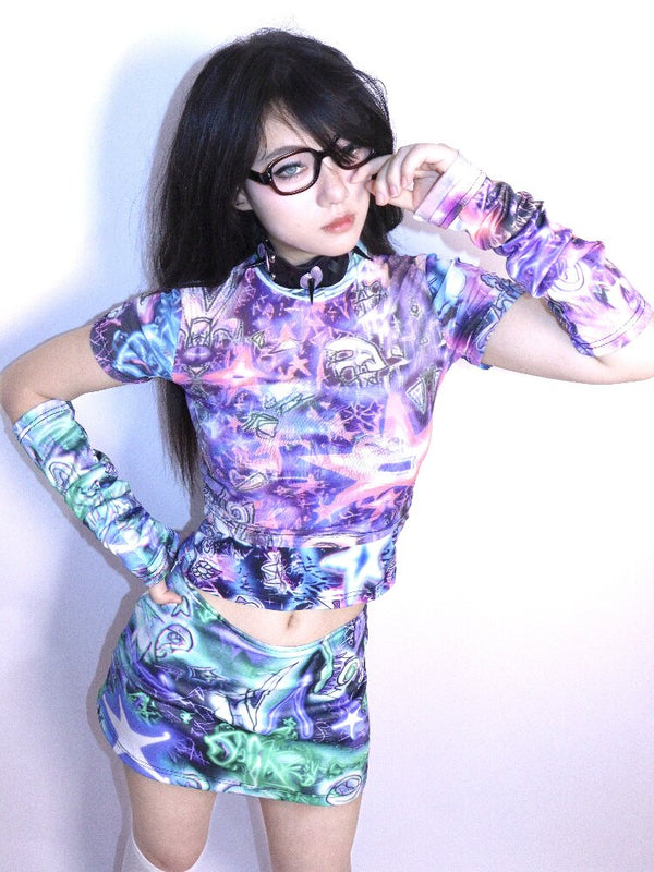 Y2K Subculture Mesh Print T Shirt【s0000017712】