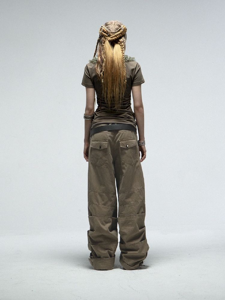 Pleated Studded Washed Cotton Trousers【s0000012211】