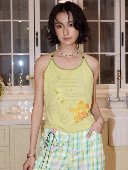 Floral Beaded Halterneck Camisole【s0000016657】