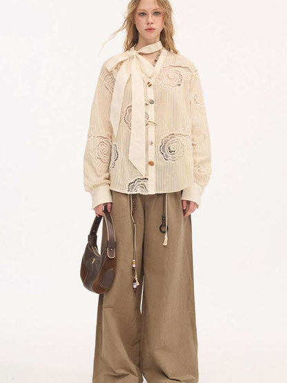 Strappy Bow Embroidered Shirt【s0000015410】
