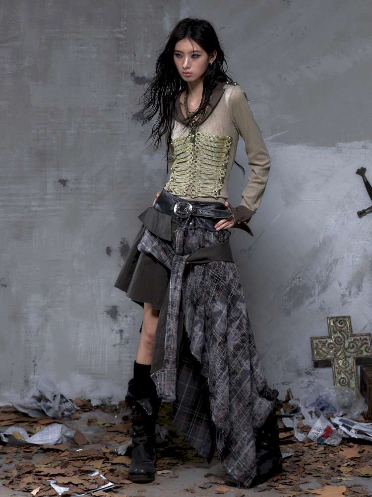 Patchwork Plaid Shirt Dress Skirt【s0000014473】