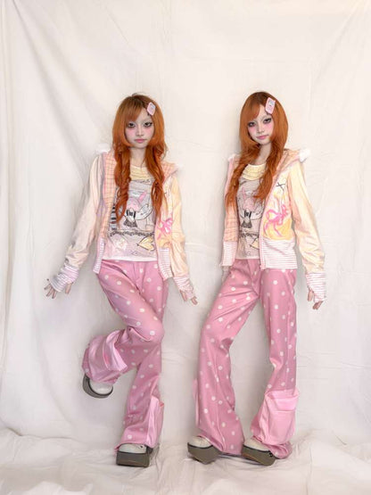 Pink Polka Dot Flared Sweatpants【s0000015401】